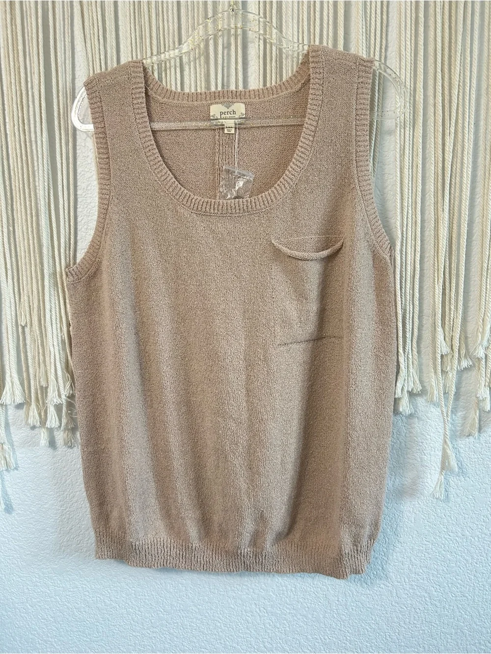 Perch by Blu Pepper Taupe Tan Sleeveless Knit Sweater Tank with pocket - Picture 2 of 9